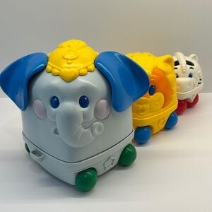 Vintage 90s Fisher Price Nesting Push Pull Toy Elephant Zebra Tiger (D2)